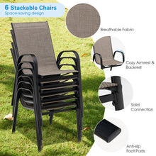 Load image into Gallery viewer, 6 Pieces Patio Stackable Dining Chairs with Curved Armrests and Breathable Fabric
