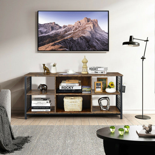 Industrial TV Stand with Storage Basket for TVs up to 65 Inches-Rustic Brown
