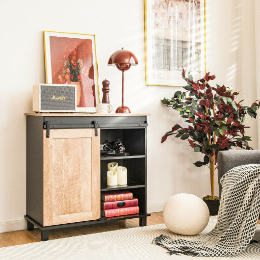 Freestanding Storage Cabinet with Sliding Barn Door-Natural