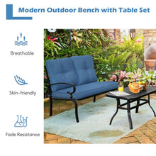 Load image into Gallery viewer, 2 Pieces Patio Loveseat Bench Table Furniture Set with Cushioned Chair-Blue
