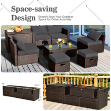 Load image into Gallery viewer, 8 Pieces Patio Space-Saving Rattan Furniture Set with Storage Box and Waterproof Cover-Gray
