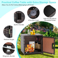 Load image into Gallery viewer, 3 Pieces Patio Wicker Furniture Set with Storage Table and Protective Cover-Turquoise
