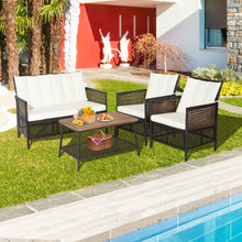 Load image into Gallery viewer, 4 Pieces Patio Rattan Furniture Set with 2-Tier Coffee Table-White
