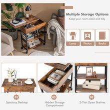 Load image into Gallery viewer, Lift Top End Table with Charging Station and Universal Wheels-Rustic Brown
