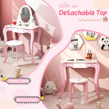 Load image into Gallery viewer, Pretend Kids Vanity Set Makeup Dressing Table with 360° Rotatable Mirror

