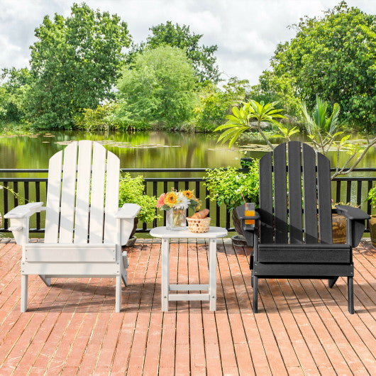 Patio Folding Adirondack Chair with Built-in Cup Holder-Black