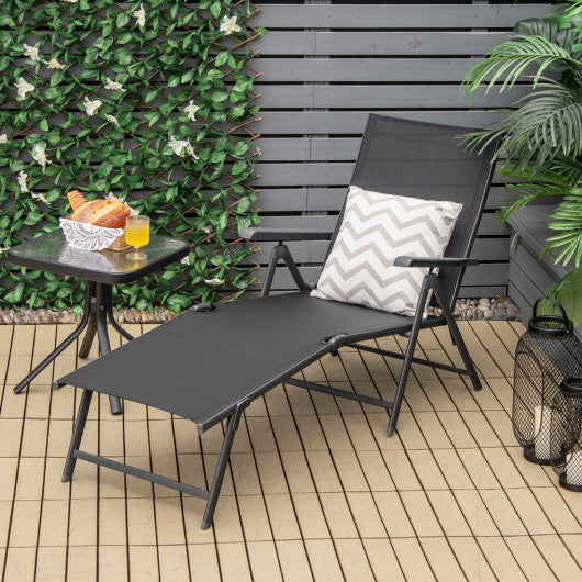 Patio Foldable Chaise Lounge Chair with Backrest and Footrest-Black