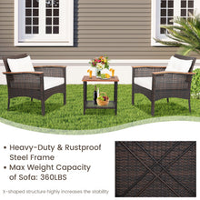 Load image into Gallery viewer, 3 Pieces Patio Rattan Furniture Set with Acacia Wood Tabletop
