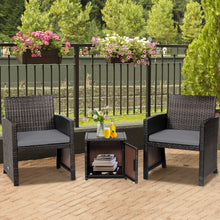 Load image into Gallery viewer, 3 Pieces Patio Wicker Furniture Set with Storage Table and Protective Cover-Gray
