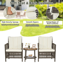 Load image into Gallery viewer, 3 Pieces Patio Rattan Furniture Set with Cushioned Sofas and Wood Table Top-White
