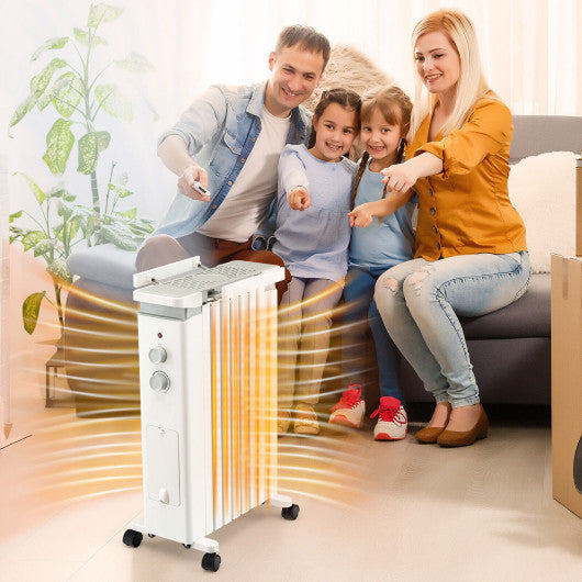 1500W Portable Oil Filled Radiator Heater with 3 Heat Settings-White