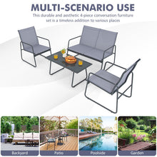 Load image into Gallery viewer, 4 Pieces Metal Patio Furniture Chat Set with Tempered Glass Coffee Table
