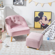 Load image into Gallery viewer, Soft Velvet Upholstered Kids Sofa Chair with Ottoman-Pink
