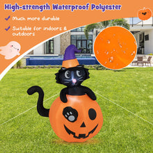 Load image into Gallery viewer, 5 Feet Inflatable Halloween Pumpkin with Witch&#39;s Black Cat
