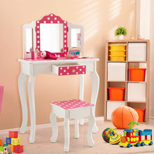 Load image into Gallery viewer, Kids Vanity Table and Stool Set with Cute Polka Dot Print-Pink
