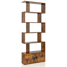 Load image into Gallery viewer, 6-Tier S-Shaped Freestanding Bookshelf with Cabinet and Doors-Coffee
