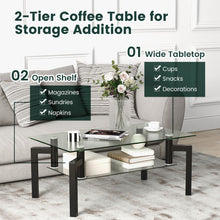 Load image into Gallery viewer, 2-Tier Rectangular Glass Coffee Table with Metal Tube Legs-Black
