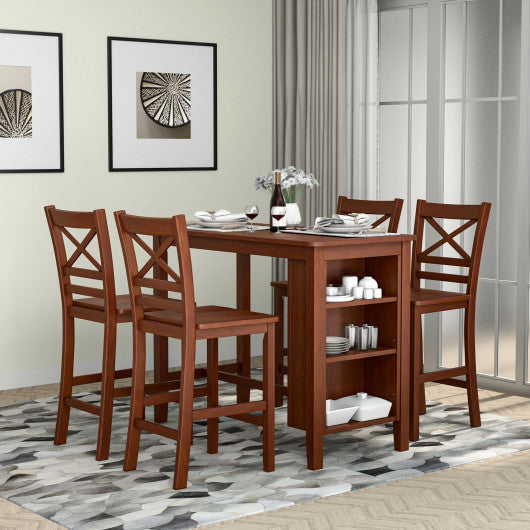 Counter Height Bar Table with 3-tier Storage Shelves