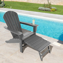Load image into Gallery viewer, Patio HDPE Adirondack Chair with Retractable Ottoman-Gray
