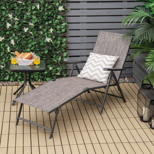 Patio Foldable Chaise Lounge Chair with Backrest and Footrest-Gray