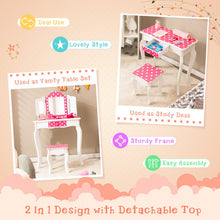 Load image into Gallery viewer, Kids Vanity Table and Stool Set with Cute Polka Dot Print-Pink
