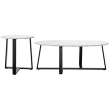 Load image into Gallery viewer, Set of 2 Modern Faux Marble Nesting Coffee Table Set with Oval and Round Table-White
