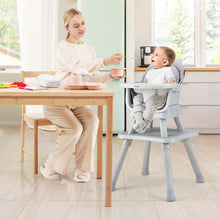Load image into Gallery viewer, 6-in-1 Convertible Baby High Chair with Adjustable Removable Tray-Gray
