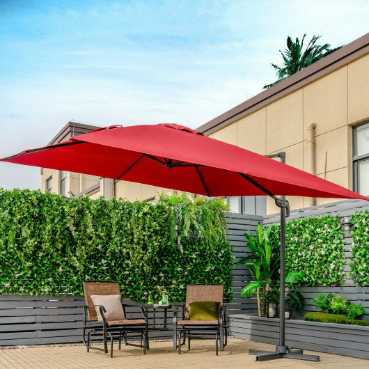 10 x 10 Feet Cantilever Offset Square Patio Umbrella with 3 Tilt Settings-Dark Red