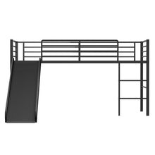 Load image into Gallery viewer, Twin Metal Loft Bed with Slide with Safety Guardrails and Built-in Ladder-Black
