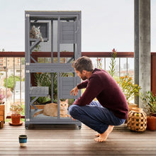 Load image into Gallery viewer, Outdoor Cat House Enclosures on Wheels Kitten Cages with Resting Box-Gray
