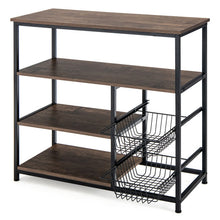 Load image into Gallery viewer, 4-Tier Industrial Kitchen Baker&#39;s Rack with 2 Wire Baskets-Rustic Brown
