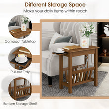 Load image into Gallery viewer, 2-Tier End Table with Pull-out Tray and Solid Rubber Wood Legs-Natural
