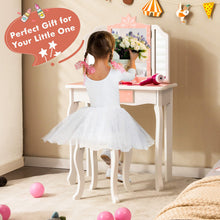 Load image into Gallery viewer, Princess Vanity Table and Chair Set with Tri-Folding Mirror and Snowflake Print-Pink
