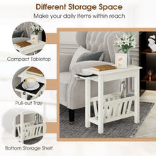 Load image into Gallery viewer, 2-Tier End Table with Pull-out Tray and Solid Rubber Wood Legs-White
