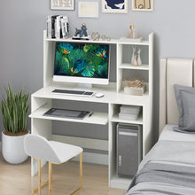 Load image into Gallery viewer, Home Office Computer Desk with Bookcase Keyboard Tray and CPU Stand-White
