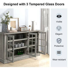 Load image into Gallery viewer, Farmhouse Buffet Cabinet with 3 Tempered Glass Doors-Gray
