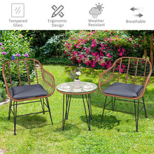 Load image into Gallery viewer, 3 Pieces Patio Rattan Bistro Set with Cushion-Gray

