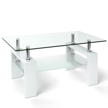 Load image into Gallery viewer, Rectangular Tempered Glass Coffee Table End Side Table with Shelf-White
