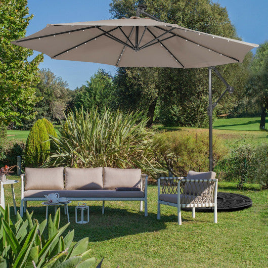 10 Feet Patio Solar Powered Cantilever Umbrella with Tilting System-Coffee