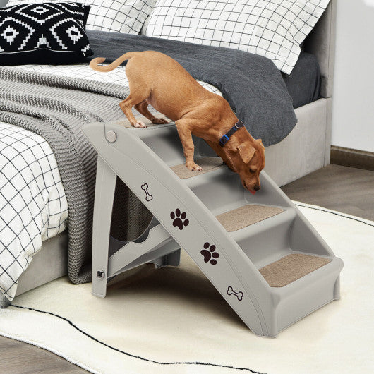 4 Steps Folding Pet Stairs with Safe Side Rail-Gray