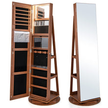 Load image into Gallery viewer, 360° Rotating Mirrored Jewelry Cabinet Armoire 3 Color LED Modes Lockable-Dark Brown
