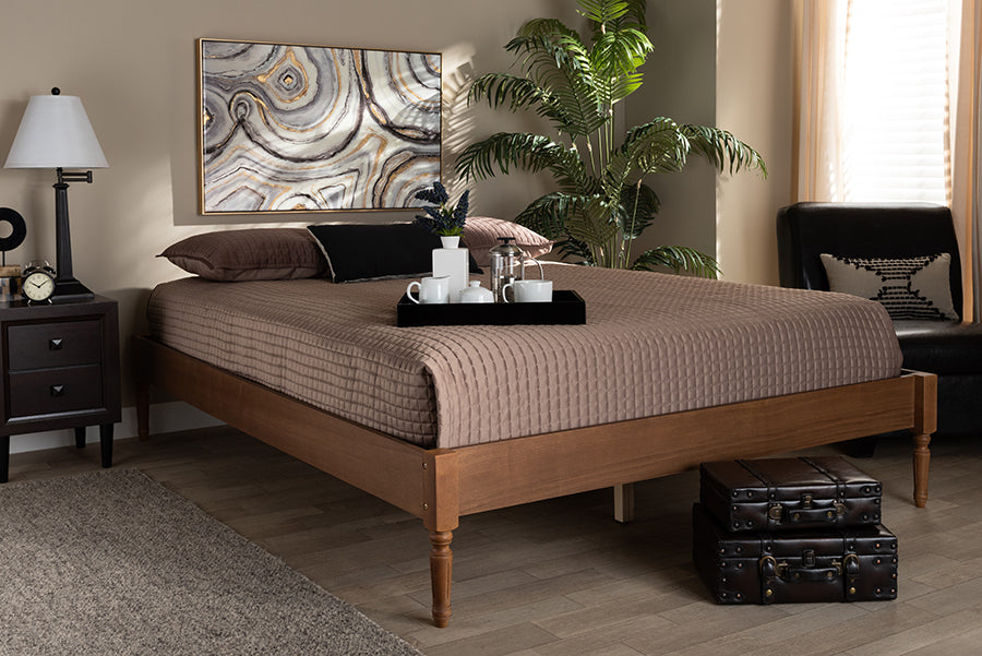 Baxton Studio Colette French Bohemian Ash Walnut Finished Wood King Size Platform Bed Frame