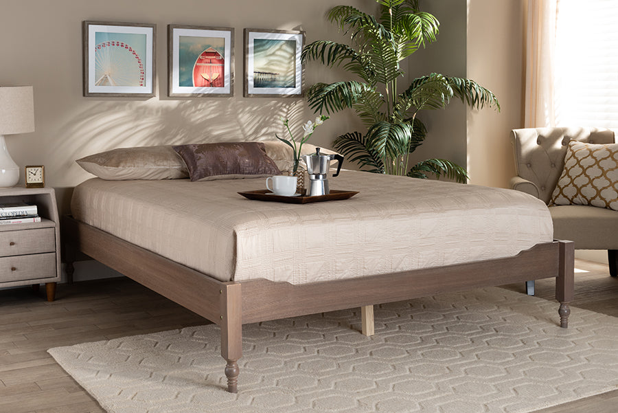 Baxton Studio Laure French Bohemian Antique Oak Finished Wood Full Size Platform Bed Frame
