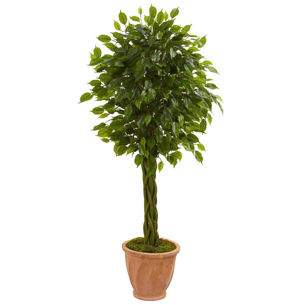 4'Braided Ficus Artificial Tree in Terracotta Planter UV Resistant (Indoor/Outdoor)
