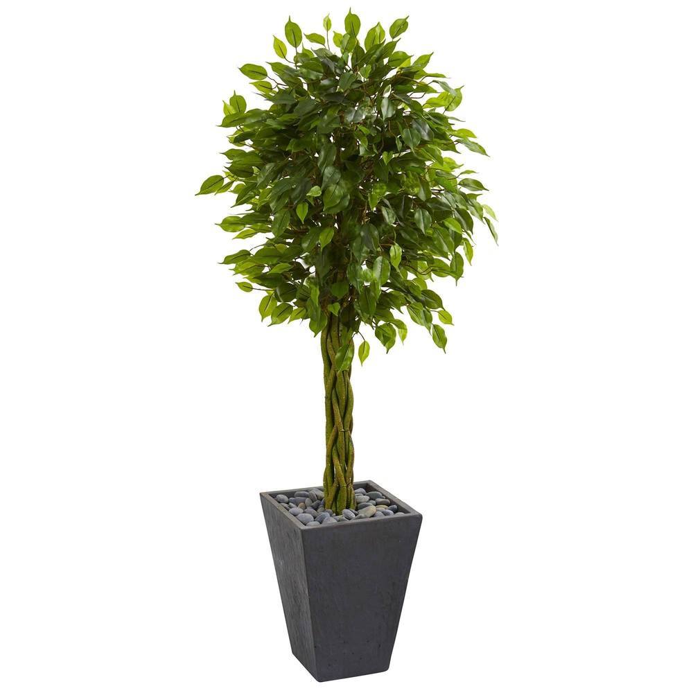5'Braided Ficus Artificial Tree in Slate Planter UV Resistant (Indoor/Outdoor)