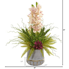 Load image into Gallery viewer, Cymbidium Orchid, Succulent and Grass Artificial Arrangement
