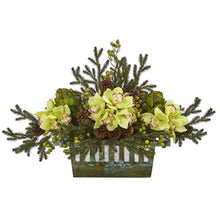 Load image into Gallery viewer, Cymbidium Orchid, Artichoke, Pine and Berries Artificial Arrangement
