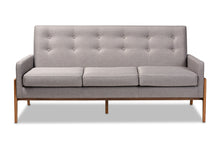 Load image into Gallery viewer, Baxton Studio Perris Mid-Century Modern Light Grey Fabric Upholstered Walnut Finished Wood Sofa
