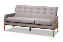 Load image into Gallery viewer, Baxton Studio Perris Mid-Century Modern Light Grey Fabric Upholstered Walnut Finished Wood 3-Piece Living Room Set

