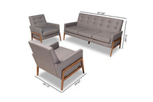 Load image into Gallery viewer, Baxton Studio Perris Mid-Century Modern Light Grey Fabric Upholstered Walnut Finished Wood 3-Piece Living Room Set
